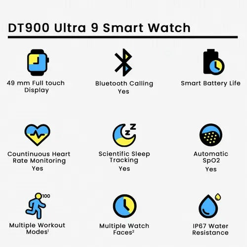 Dt900 Ultra 49mm Display Smart Watch With 7 Straps & Crystal Case