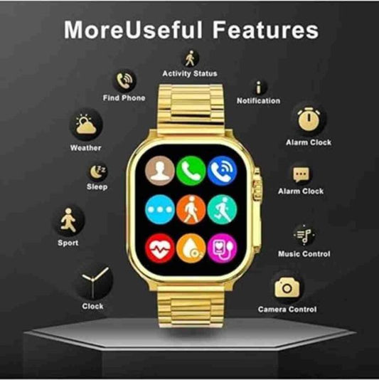 Hk9 Ultra Smart Watch With Metal Golden Strip